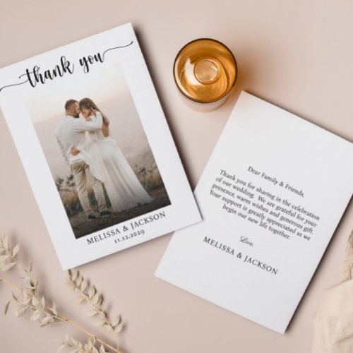 Simple Elegant Script Wedding Photo Thank You Card