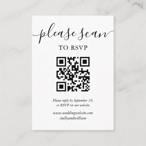 Simple Elegant Script Wedding RSVP QR Code  Enclosure Card