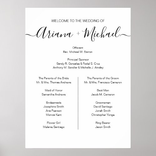 Simple elegant Script Wedding Sign Bridal party