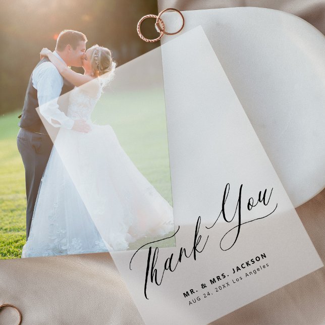 Simple elegant script wedding thank you overlay vellum invitations (The custom photo card base can be purchased separately - please see the collection)