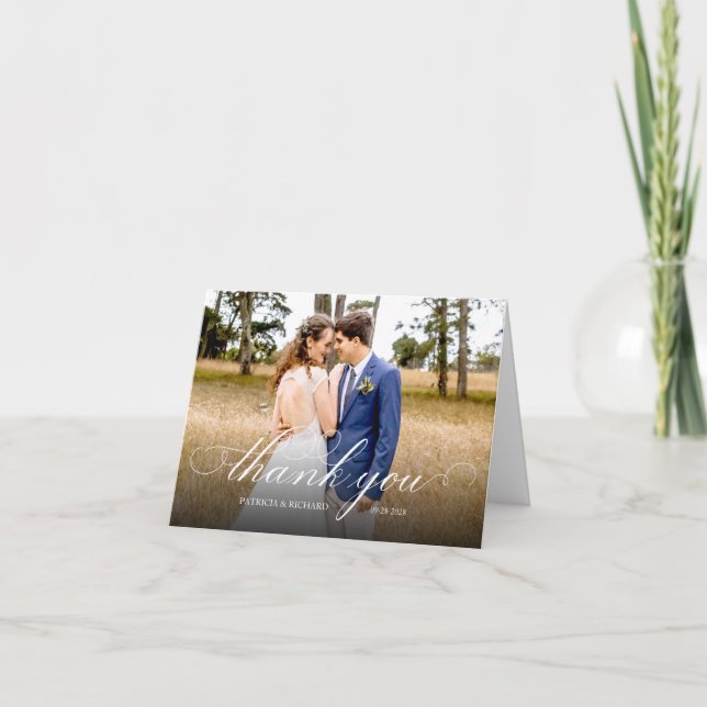 Simple Elegant Script Wedding Thank You Photo Card (Front)