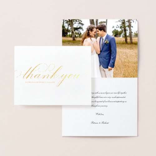 Simple Elegant Script Wedding Thank You Photo Foil Card