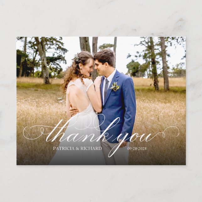 Simple Elegant Script  Wedding Thank You Photo Postcard (Front)