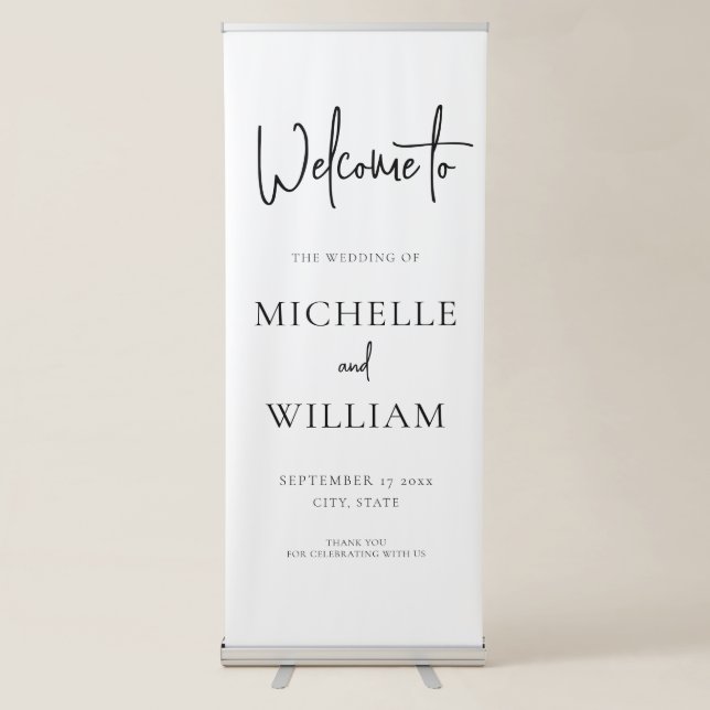 Simple Elegant Script Wedding Welcome Retractable Banner (Front)