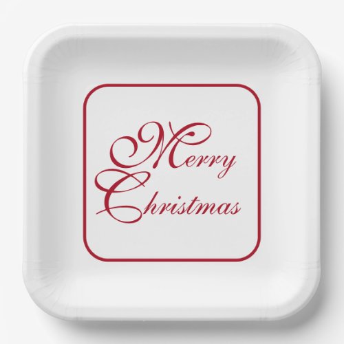 Simple Elegant Script White Christmas Paper Plates