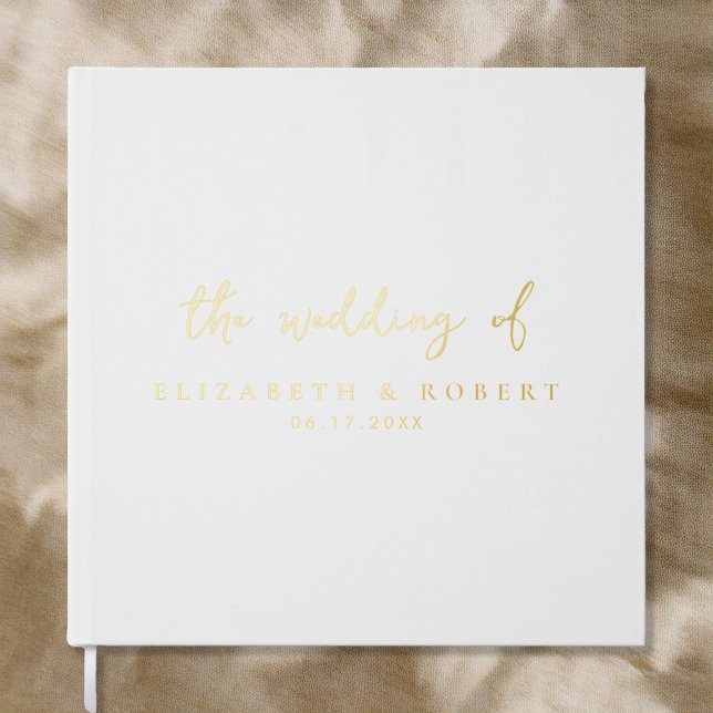 Simple Elegant Script White Gold Foil Wedding Foil Guest Book (Creator Uploaded)