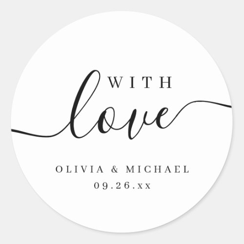 Simple elegant script with love wedding favor classic round sticker