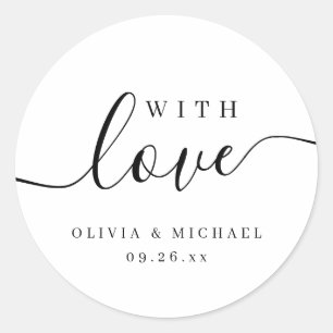 Simple elegant script with love wedding favor classic round sticker