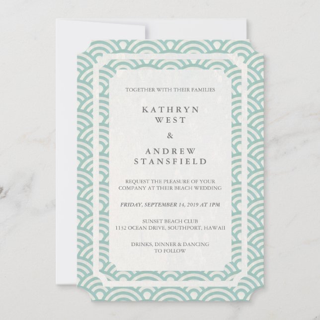 Simple Elegant Seafoam Green + White Beach Wedding Invitation (Front)