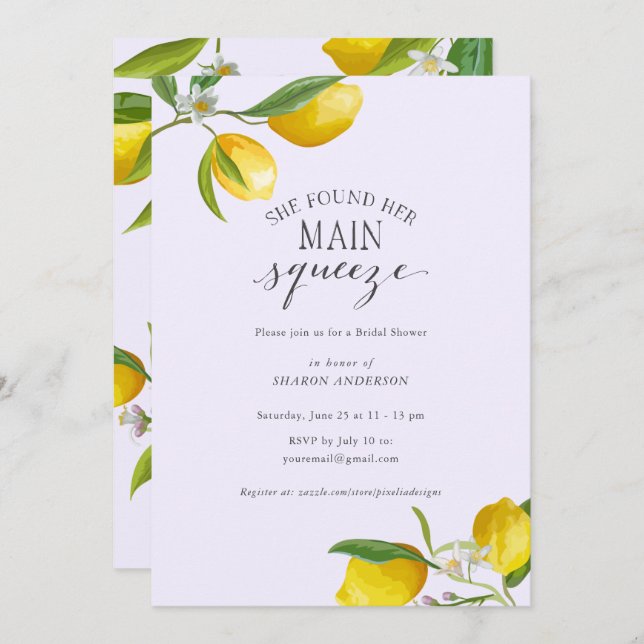 Simple elegant She found her main squeeze Bridal   Invitation (Front/Back)