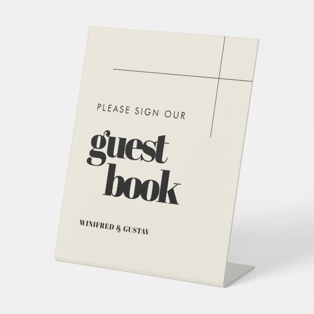 Simple elegant Sign our Guestbook Pedestal Sign (Front)