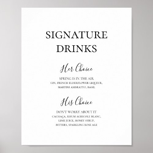 Simple Elegant Signature Drinks Sign