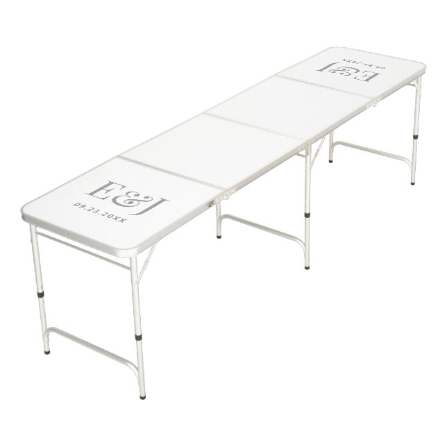 Simple Elegant Silver Gray Couple Monogram Wedding Beer Pong Table (Angled)