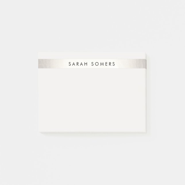 Simple Elegant Silver Stripe Personalized Name Post-it Notes (Front)