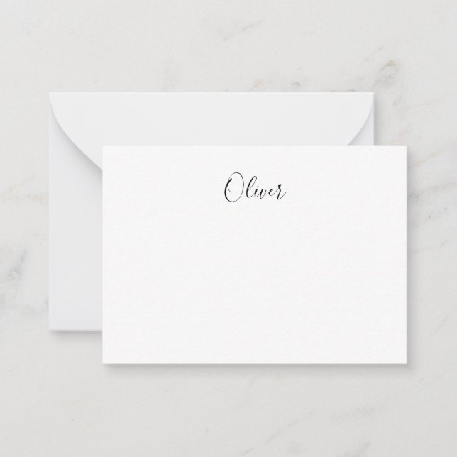 Simple Elegant Single Name Black and White Note Card (Front)