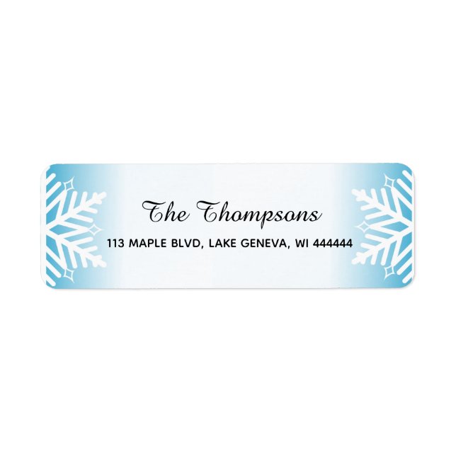 Simple Elegant Snowflakes Blue Gradient Label (Front)