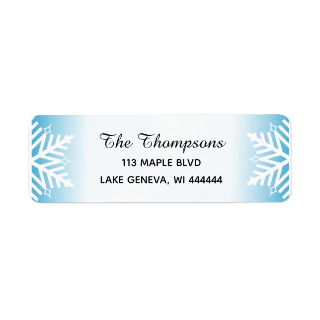 Simple Elegant Snowflakes Blue Gradient Label (Front)