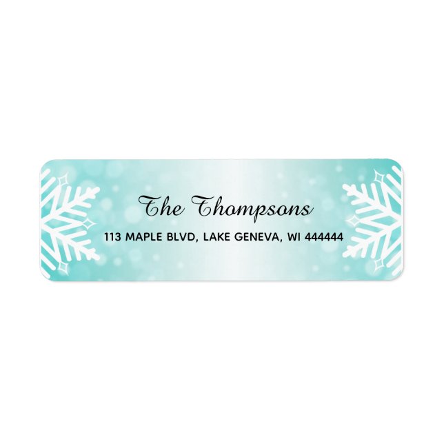 Simple Elegant Snowflakes Teal Gradient Label (Front)