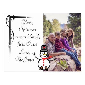 Simple Elegant Snowman Family Photo Christmas Card