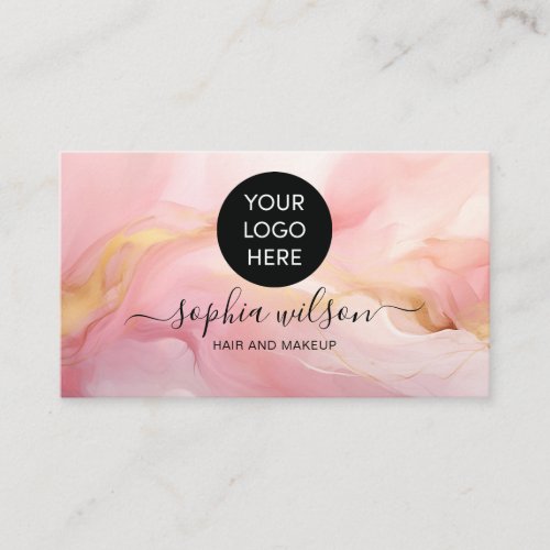 Simple Elegant Social Media Blush Pink Logo Business Card