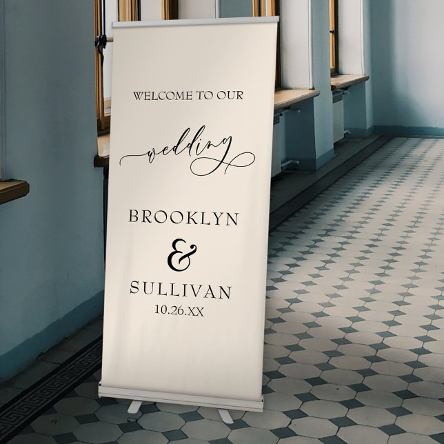 Simple, Elegant Soft Cream Wedding Welcome Retractable Banner (Creator Uploaded)