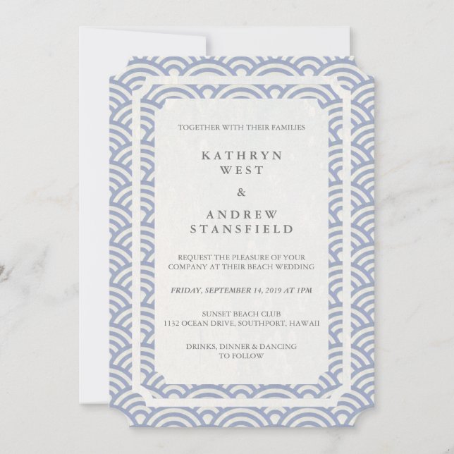 Simple Elegant Soft Lilac + White Beach Wedding Invitation (Front)