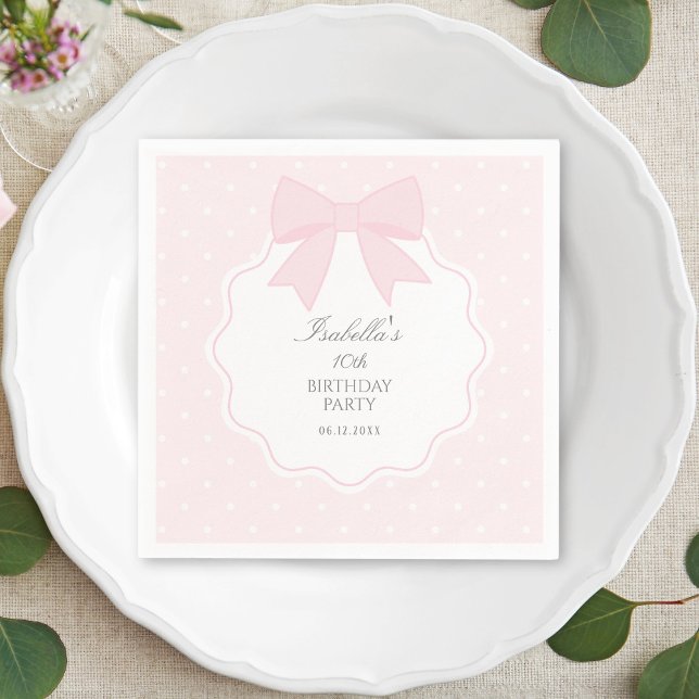 Simple Elegant Soft Pastel Pink Bow Girl Birthday Napkins (Creator Uploaded)