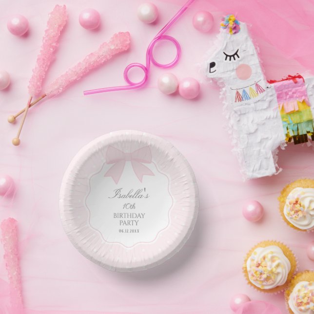 Simple Elegant Soft Pastel Pink Bow Girl Birthday Paper Bowls (Party)