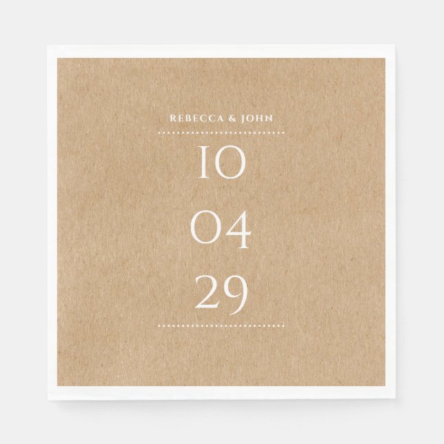 Simple Elegant Special Date Wedding | Rustic Kraft Napkins (Front)