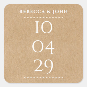 Simple Elegant Special Date Wedding Rustic Kraft Square Sticker