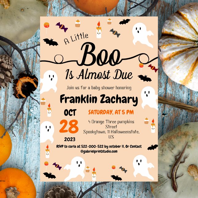 Simple Elegant Spooky Ghost, Halloween Baby Shower Invitation (Creator Uploaded)