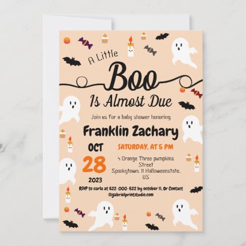 Simple Elegant Spooky Ghost Halloween Baby Shower Invitation