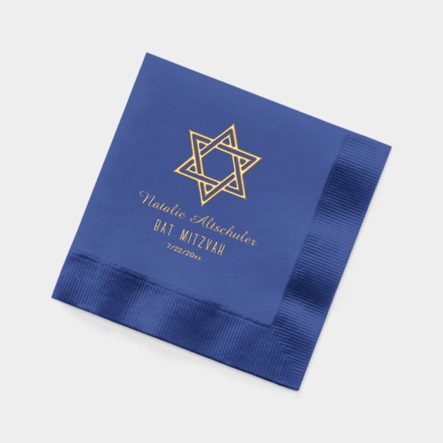 Simple Elegant Star of David #1 Bat Bar Mitzvah Foil Napkins (Left)