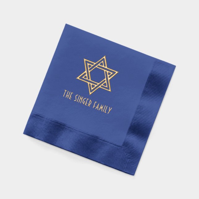Simple Elegant Star of David #1 Family Name Foil Napkins (Left)