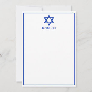 Simple Elegant Star of David #3F Family Name Note Card