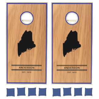 Simple Elegant State of Maine Woodgrain Cornhole Set