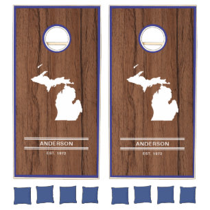 Simple Elegant State of Michigan Woodgrain Cornhole Set