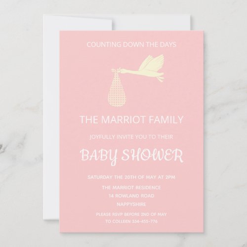 Simple Elegant Stork And Bundle Pink Baby Shower  Invitation