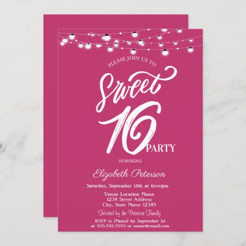 Simple Elegant String Lights Sweet 16 Invitation