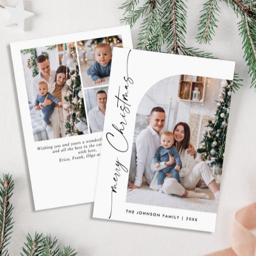 Simple Elegant Stylish 4 PHOTO Christmas Greeting Holiday Card