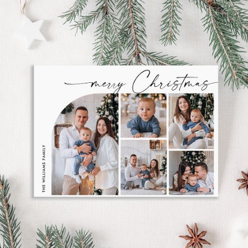 Simple Elegant Stylish 5 PHOTO Christmas Greeting Holiday Card