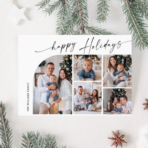 Simple Elegant Stylish 5 PHOTO Christmas Greeting Holiday Card