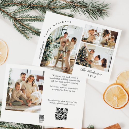 Simple Elegant Stylish 5 PHOTO Christmas QR code Holiday Card