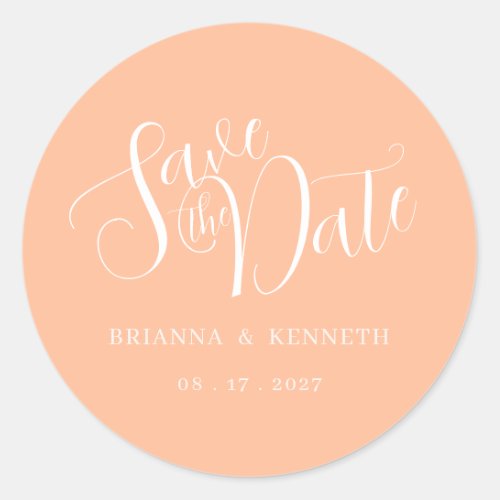 Simple Elegant Stylish Peach Wedding Save the Date Classic Round Sticker