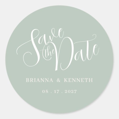 Simple Elegant Stylish Sage Wedding Save the Date Classic Round Sticker