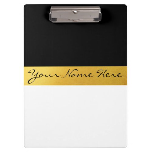 Simple Elegant Stylish White Black  Gold Stripes Clipboard