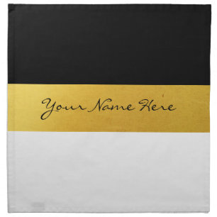 Simple Elegant Stylish White Black & Gold Stripes Cloth Napkin