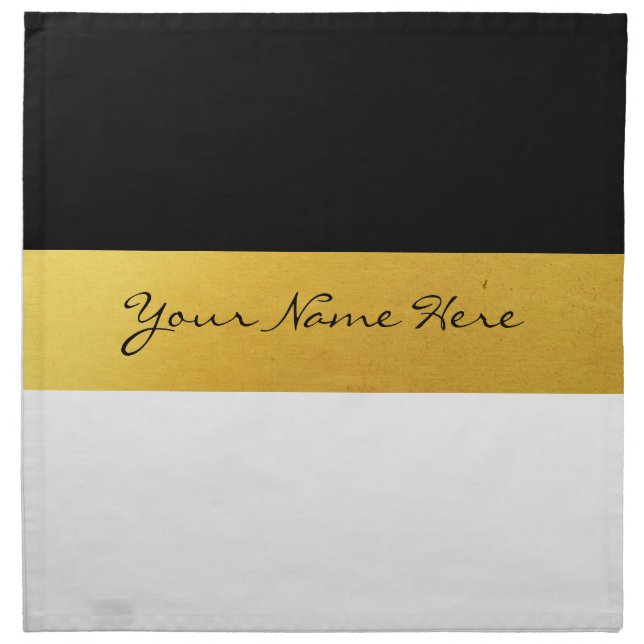 Simple Elegant Stylish White Black & Gold Stripes Cloth Napkin (Front)