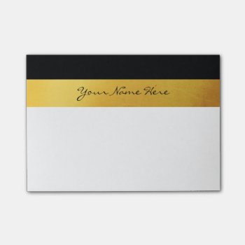 Simple Elegant Stylish White Black & Gold Stripes Post-it Notes by suchicandi at Zazzle
