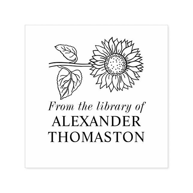 Simple Elegant Sunflower #4 Library Book Name Self-inking Stamp (Design)